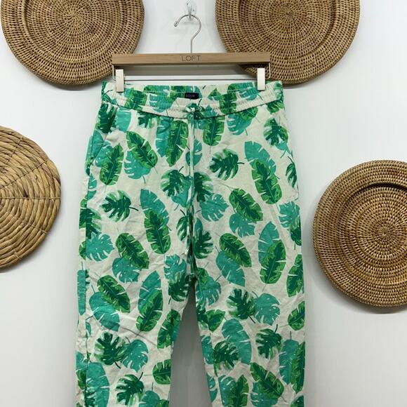 J. Crew Green White Cropped Crop Palm Print Linen Cotton Drawstring Pant 10 - Picture 3 of 6